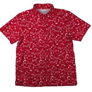 Columbia PFG Men's Christmas Santa Red Tropical Fishing Short Sleeve Shirt Large